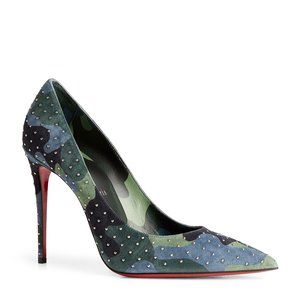 Christian Louboutin KATE PLUME 100 Studded Camo Suede Heels Pumps Shoes